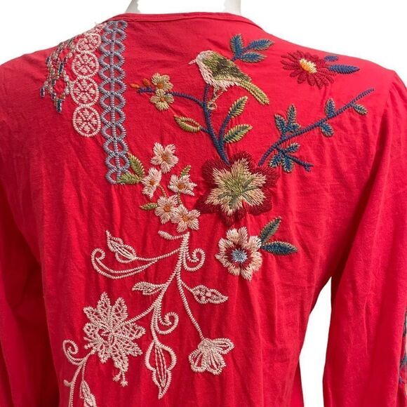 JOHNNY WAS Ellia Puff‎ Sleeve Tee , tangerine front back embroidered size - Picture 6 of 9